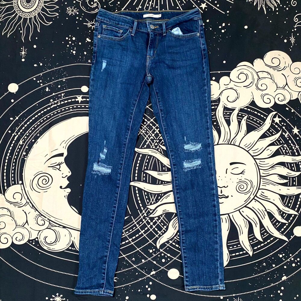 Levi's 711 Jeans Women 27x30 Blue Cotton Denim Skinny Workwear Travel Distressed
